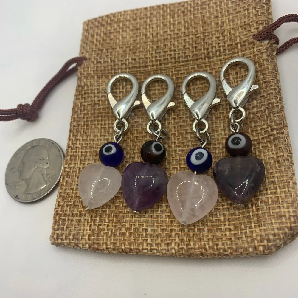 HP✨ Crystal Pet Charms Healing Crystals for Pets Rose Quartz Evil Eye Charm